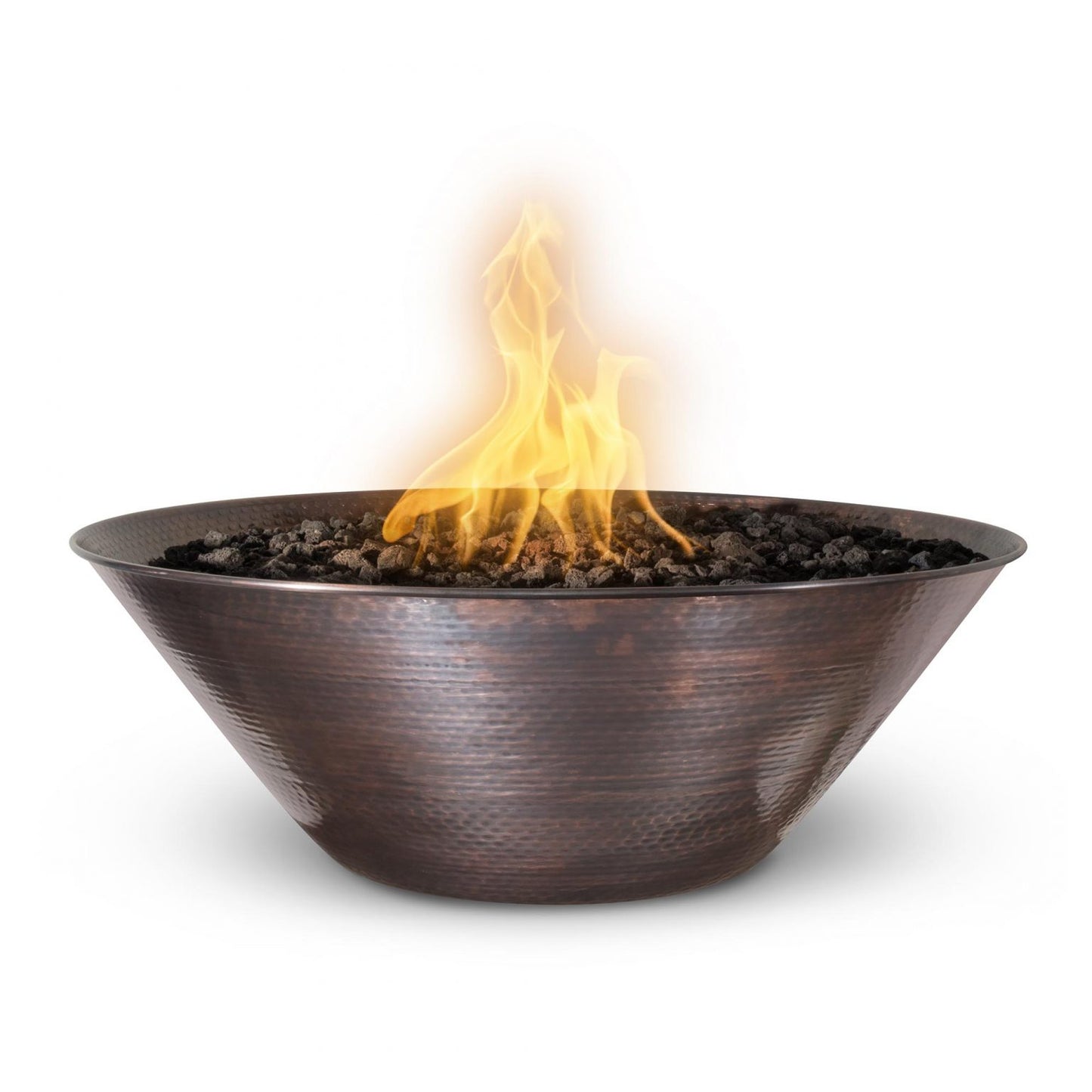 The Outdoor Plus Remi Fire Bowl – Hammered Patina Copper 31" Round Remi Fire Bowl - Copper - Low Voltage Electronic Ignition - OPT-31RCFOE12V